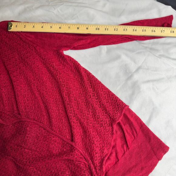 Lauren Ralph Lauren Open Front Red Cardigan Sheer Trim Women's Sz M Linen - Picture 11 of 11